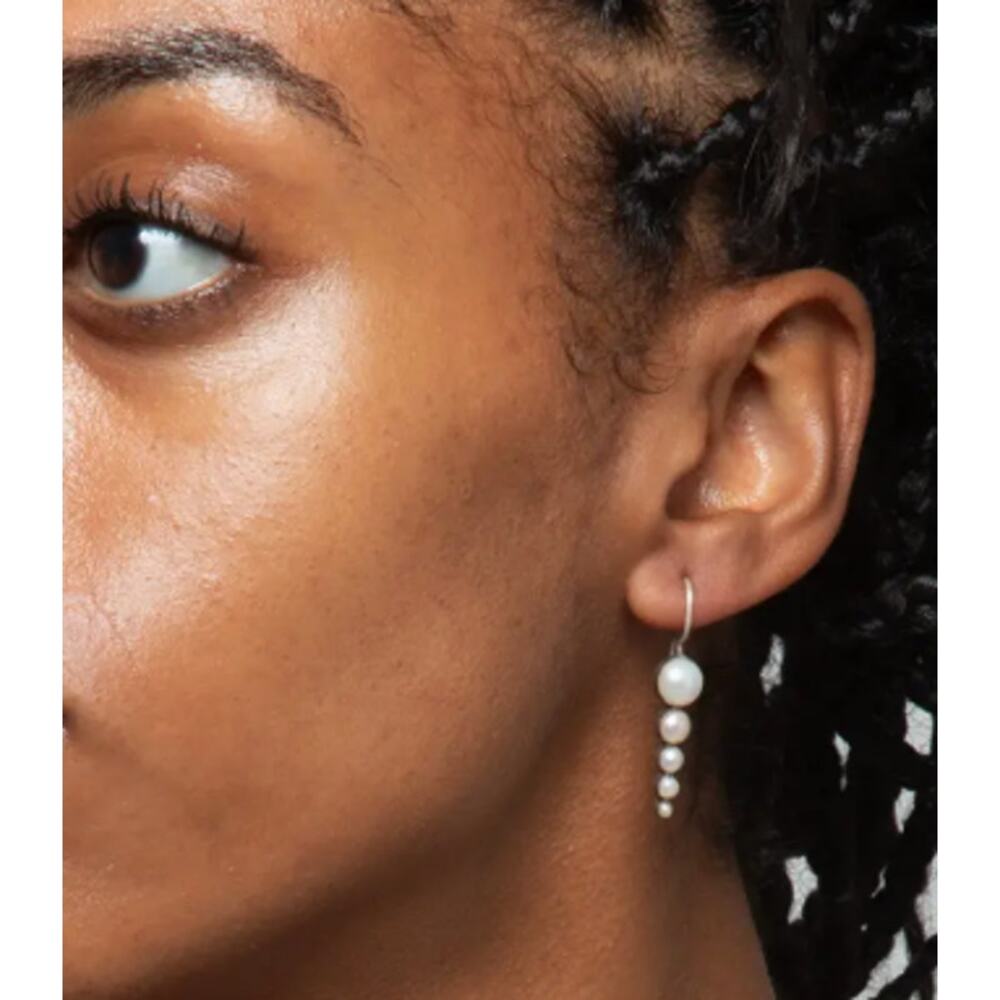 Jane Diaz Sterling Silver Graduated Pearls Drop Earrings